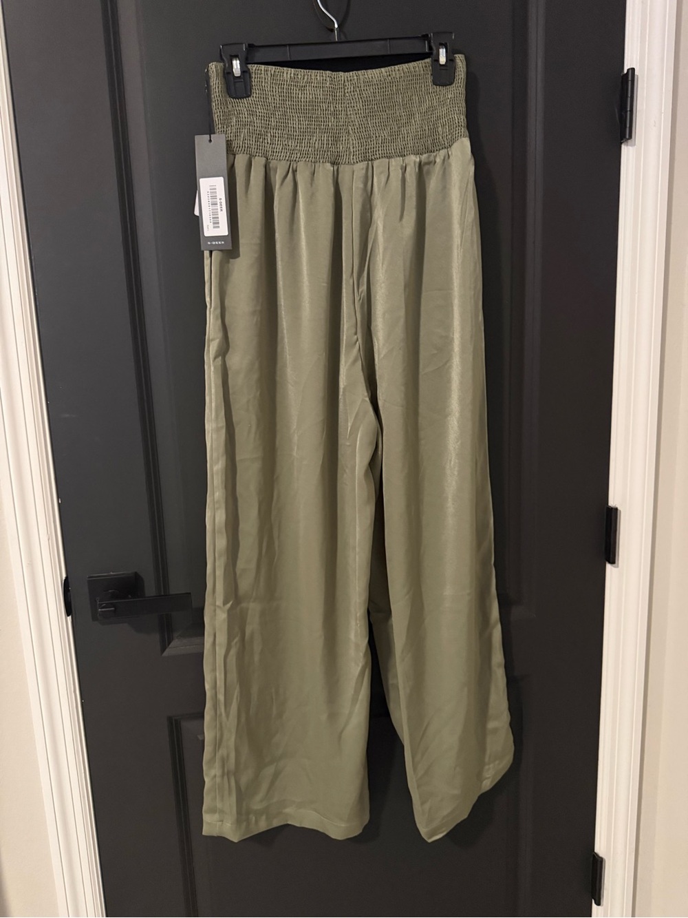 Girls Olive Green Wide-Leg Smocked Waist Pants